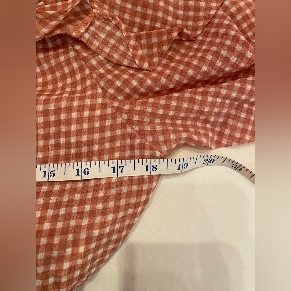 Hayden Los Angeles Gingham Cold Shoulder Bell Sleeve Ruffle Top Rust H6394 L - Picture 7 of 7
